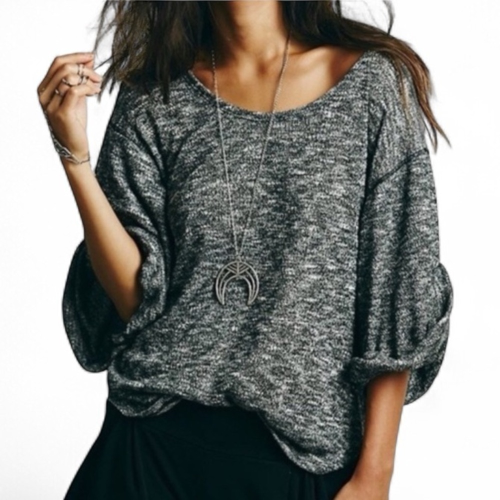 Free People Beach Heathered Gray Knit Boat Neck Top